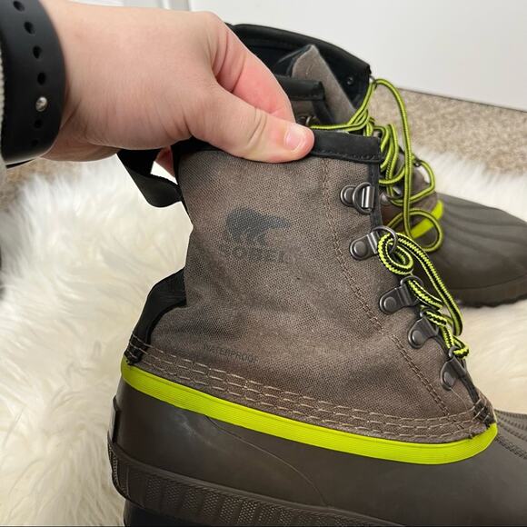 Sorel Brown Green Canvas Waterproof Lace Up Duck Boots Size 5 - Picture 2 of 6
